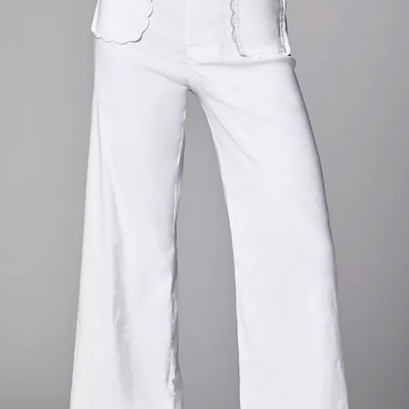 The Colette White Scallop-Pocket Wide-Leg Pants by Maeve - Picture 2 of 5